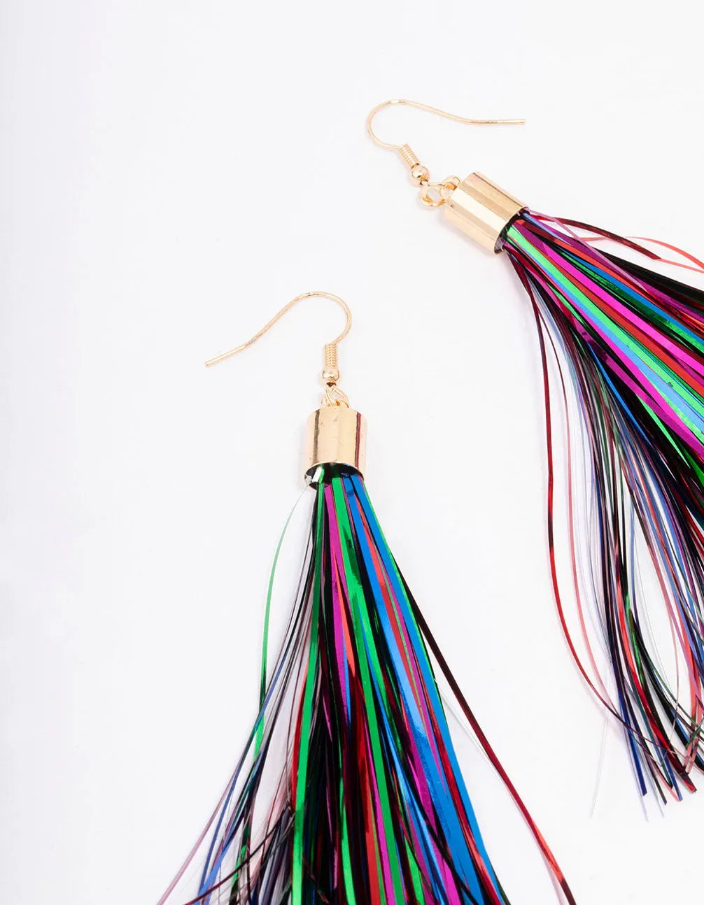 Gold Rainbow Tassel Party Drop Earrings