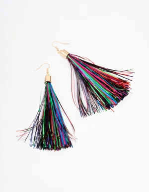 Gold Rainbow Tassel Party Drop Earrings