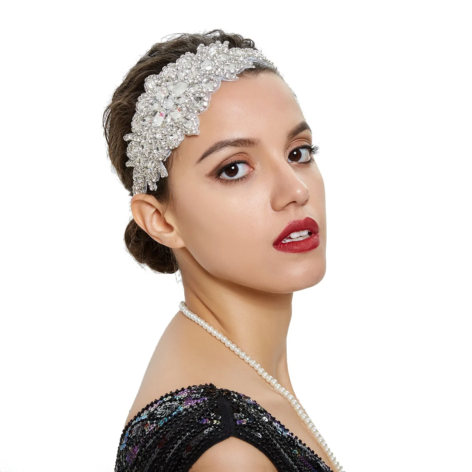 Great Gatsby 1920's Flapper Headdress Fancy Dress - Silver (Style 15)