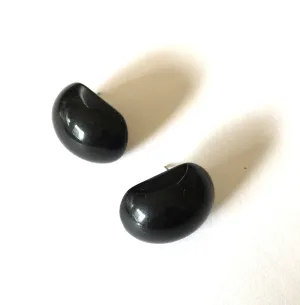 Jet Black Oval Domed Stud Earrings