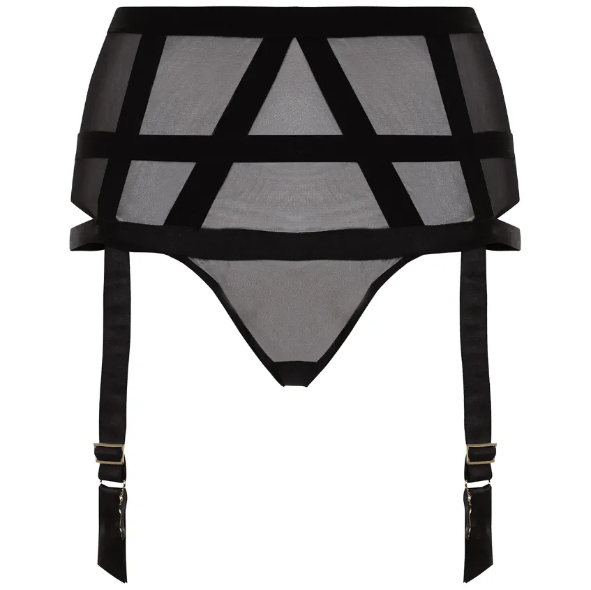 Karolina High Waist Suspender Thong- Black