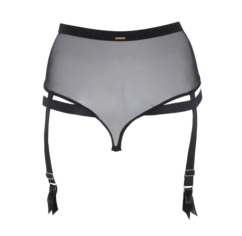 Karolina High Waist Suspender Thong- Black