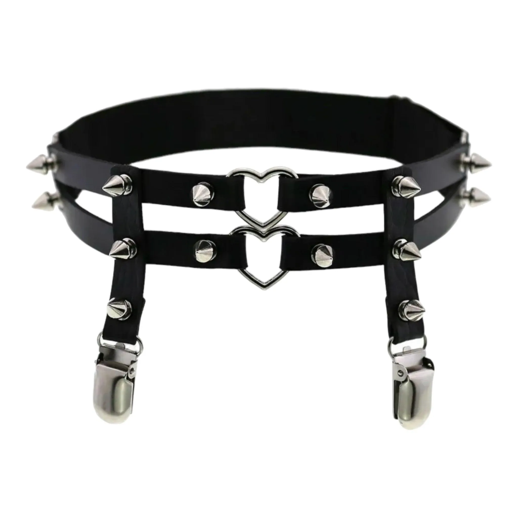 Leather Double Heart Thigh Harness Garter