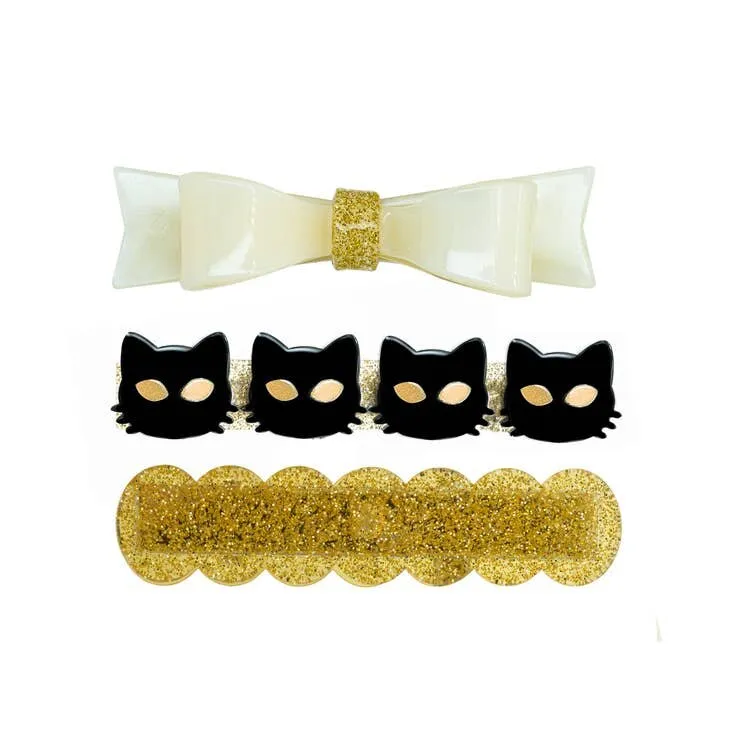 Lilies & Roses Black Cat & Bowtie Alligator Clip Set