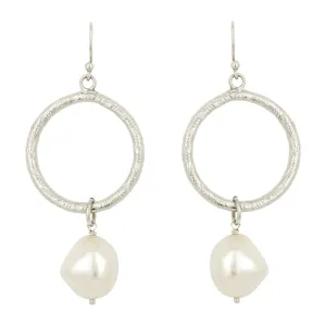 Margot Silver Pearl Hoop Earrings