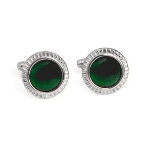 MarZthomson Faceted Round Bezel with Fibre Optic Glass Cufflink in Green (Online Exclusive)