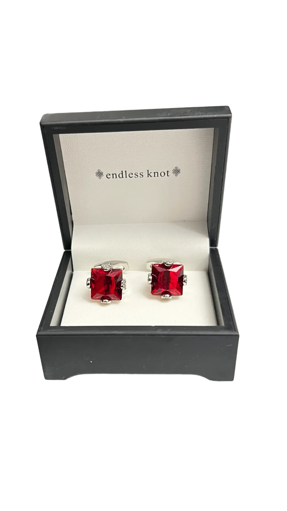 Men's red diamonds cufflinks sliver stainless steel