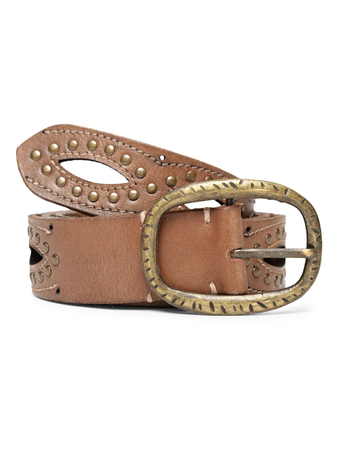 Natural Laser With Studded Leather Belt For Women By Art N Vintage