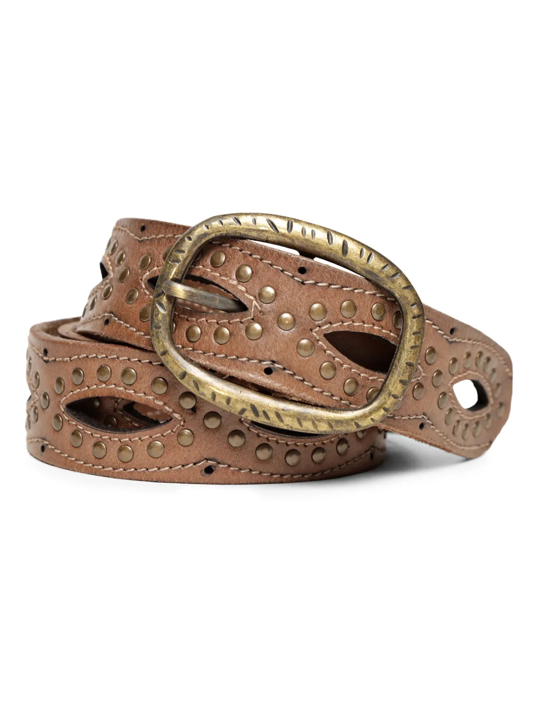 Natural Laser With Studded Leather Belt For Women By Art N Vintage