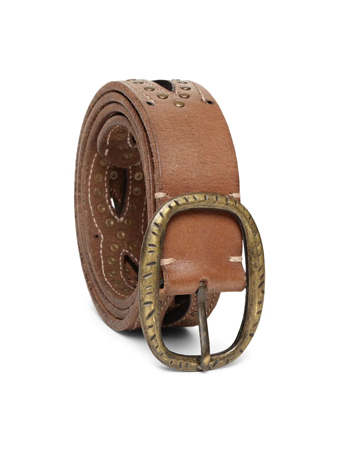 Natural Laser With Studded Leather Belt For Women By Art N Vintage