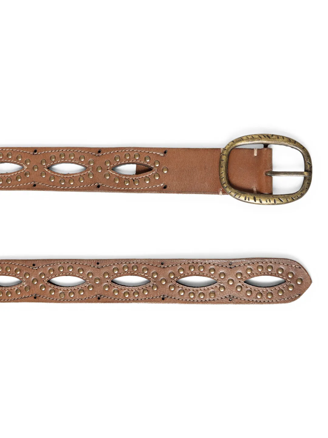 Natural Laser With Studded Leather Belt For Women By Art N Vintage