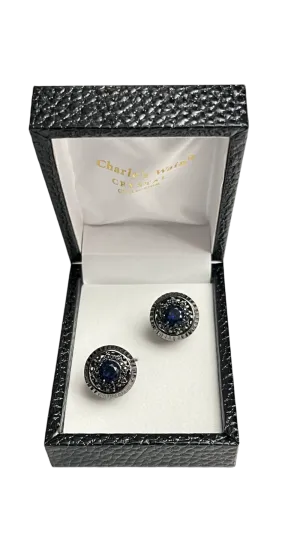 Navy blue men's fancy style diamonds cufflinks