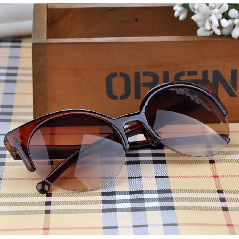 New Fashion Men Women Retro Cat Eye Semi-Rim Round Sunglasses Stylish Eyewear Eyeglasses