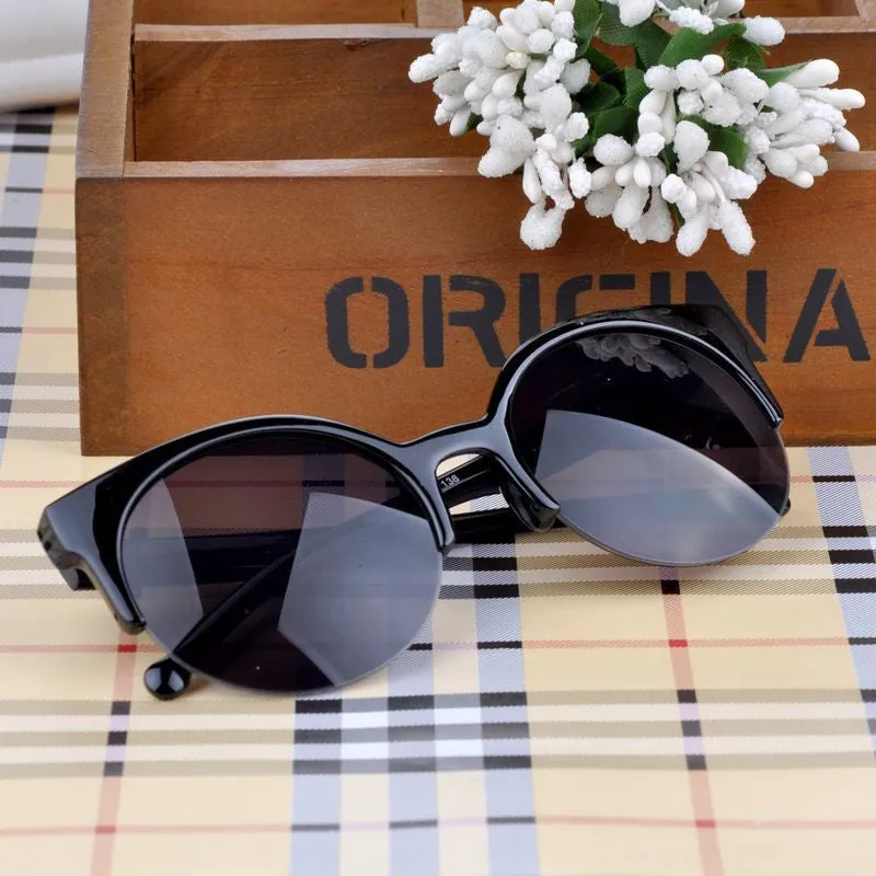 New Fashion Men Women Retro Cat Eye Semi-Rim Round Sunglasses Stylish Eyewear Eyeglasses