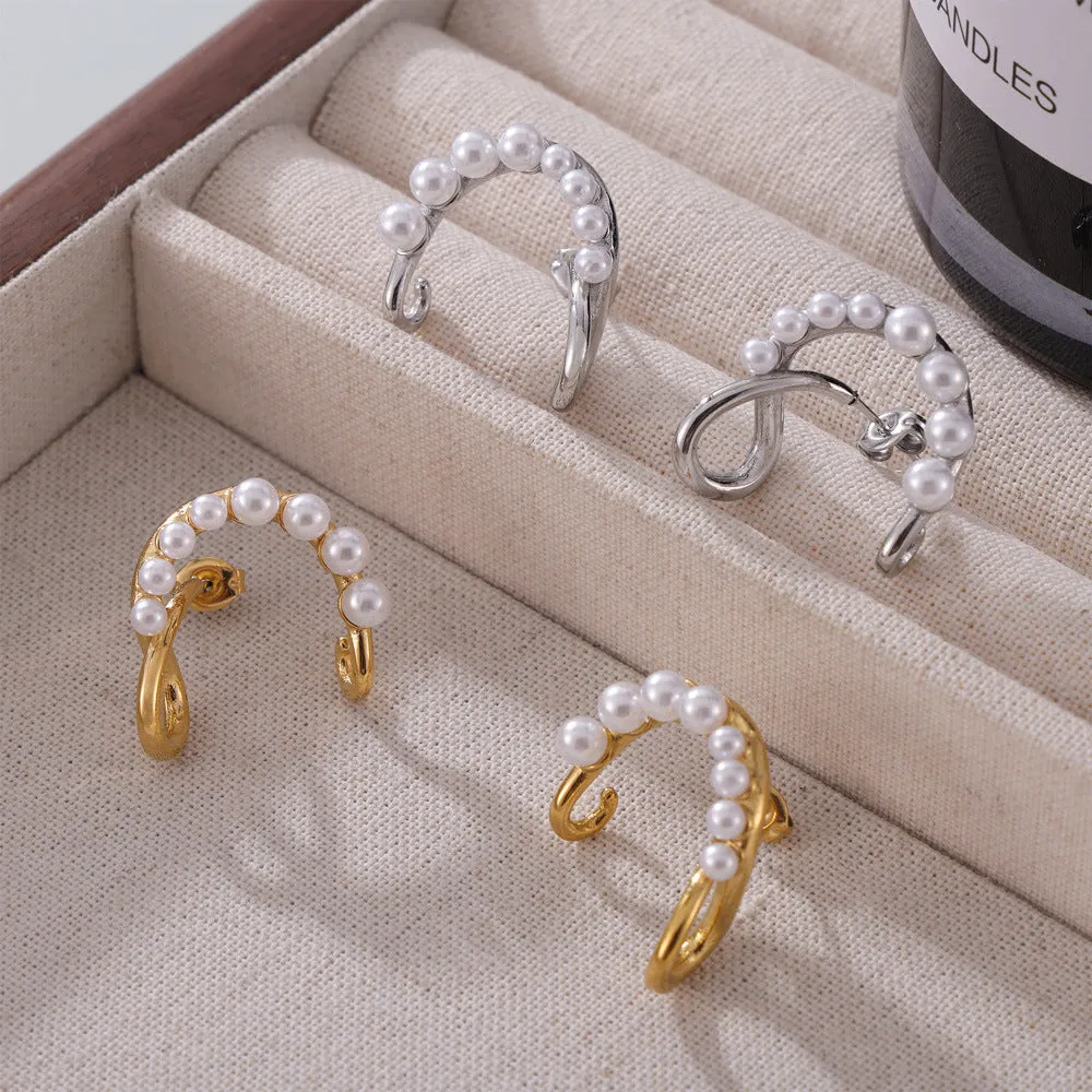 Opulent Charm Double-Layer Beaded C-Shaped Earrings