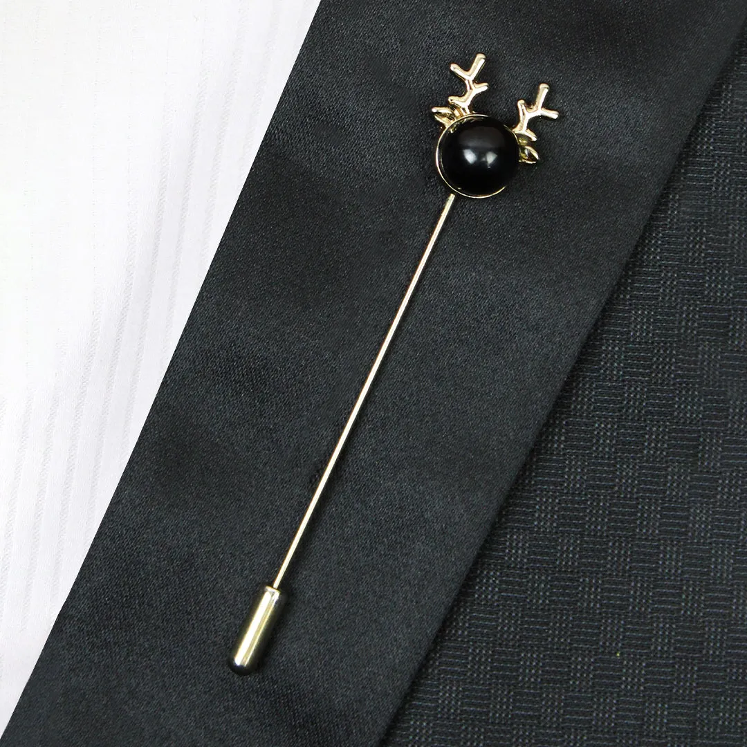 Peluche Nifty Antlers Golden and Black Colored Lapel Pin for Men