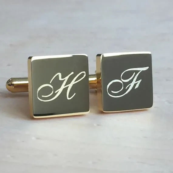 Personalised Gold Engraved Square Cufflinks