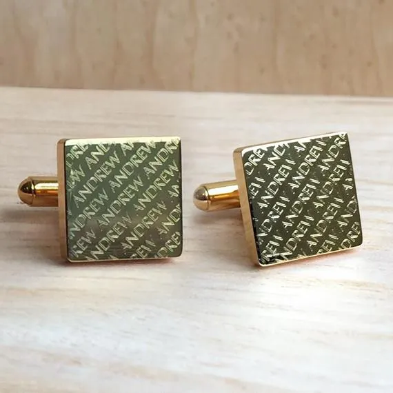 Personalised Gold Engraved Square Cufflinks