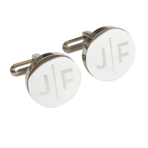 Personalised Split Letter Round Silver Cufflinks