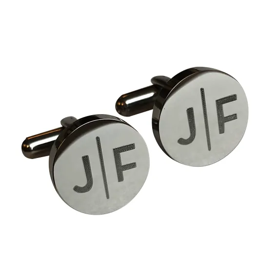 Personalised Split Letter Round Silver Cufflinks