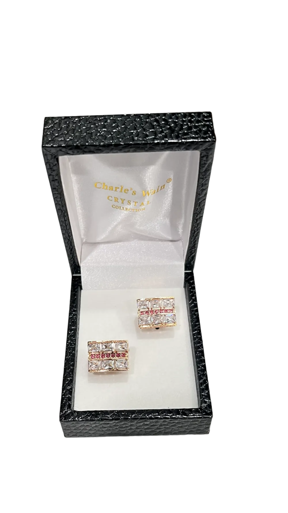 Pink and gold men's diamonds stones cufflinks