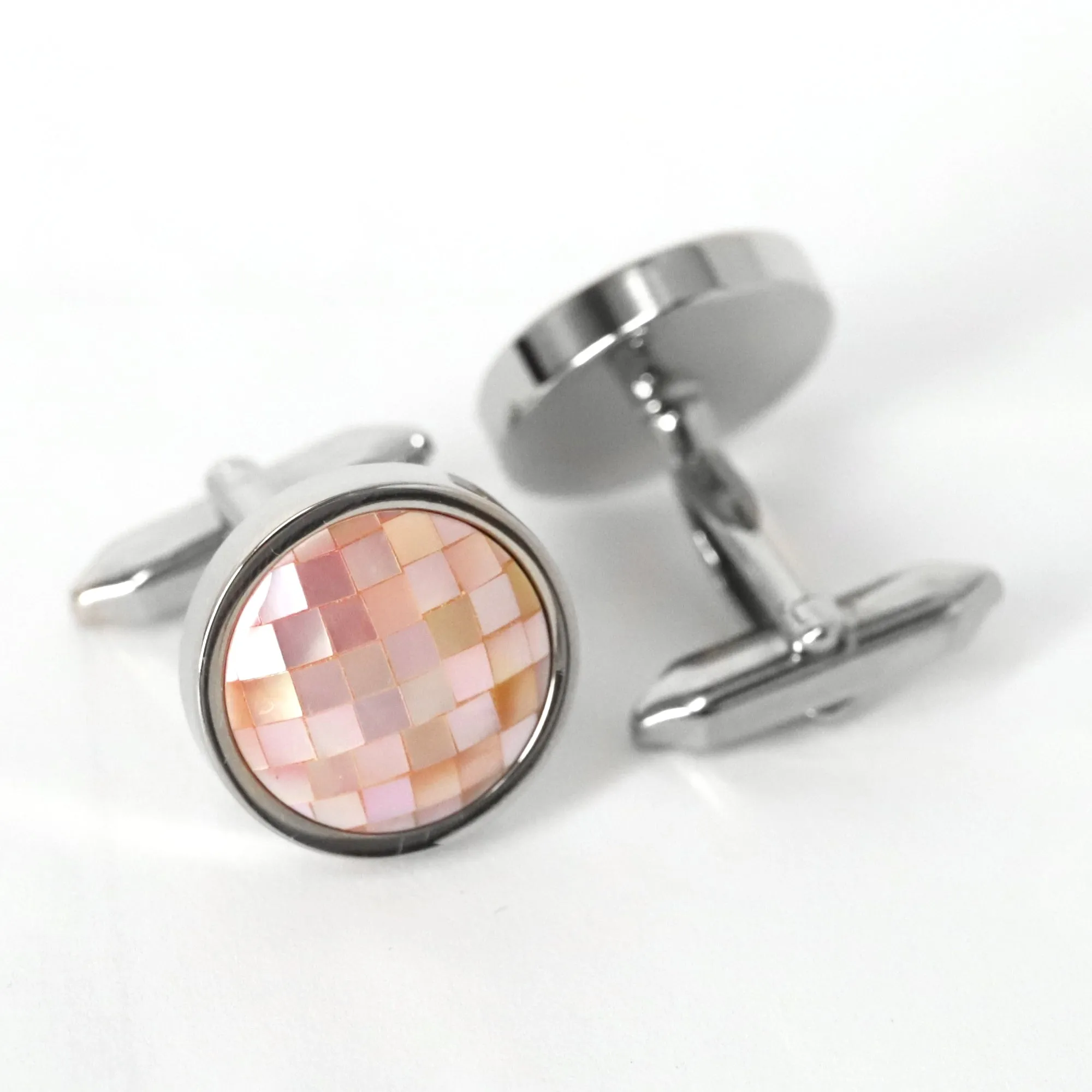 Pink Mother of Pearl Round Cufflinks (Online Exclusive)