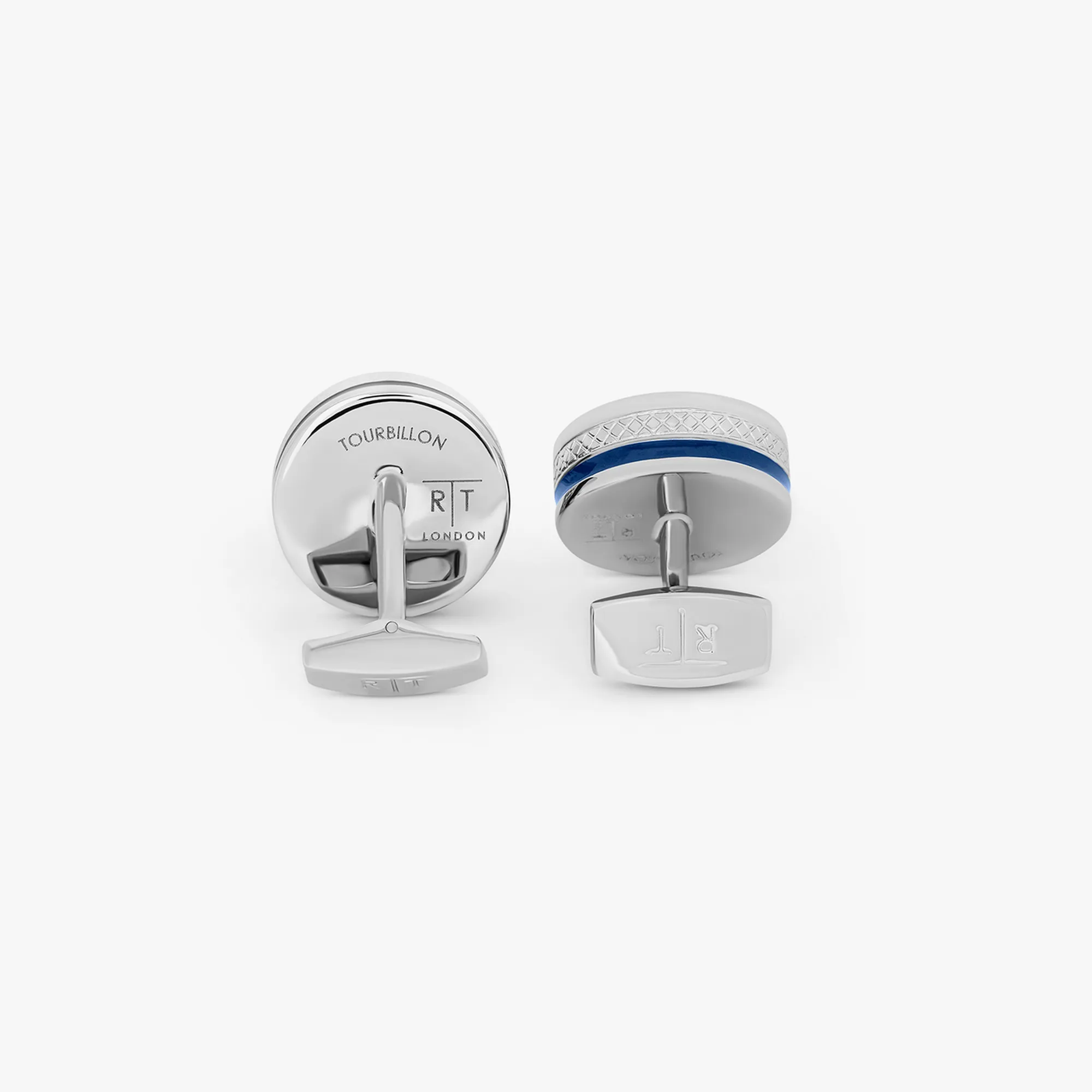 Pop Tourbillon Cufflinks with blue enamel in Palladium Plated