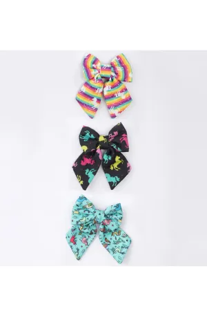 Printed Bow Cotton Hairclips - Set Of 3