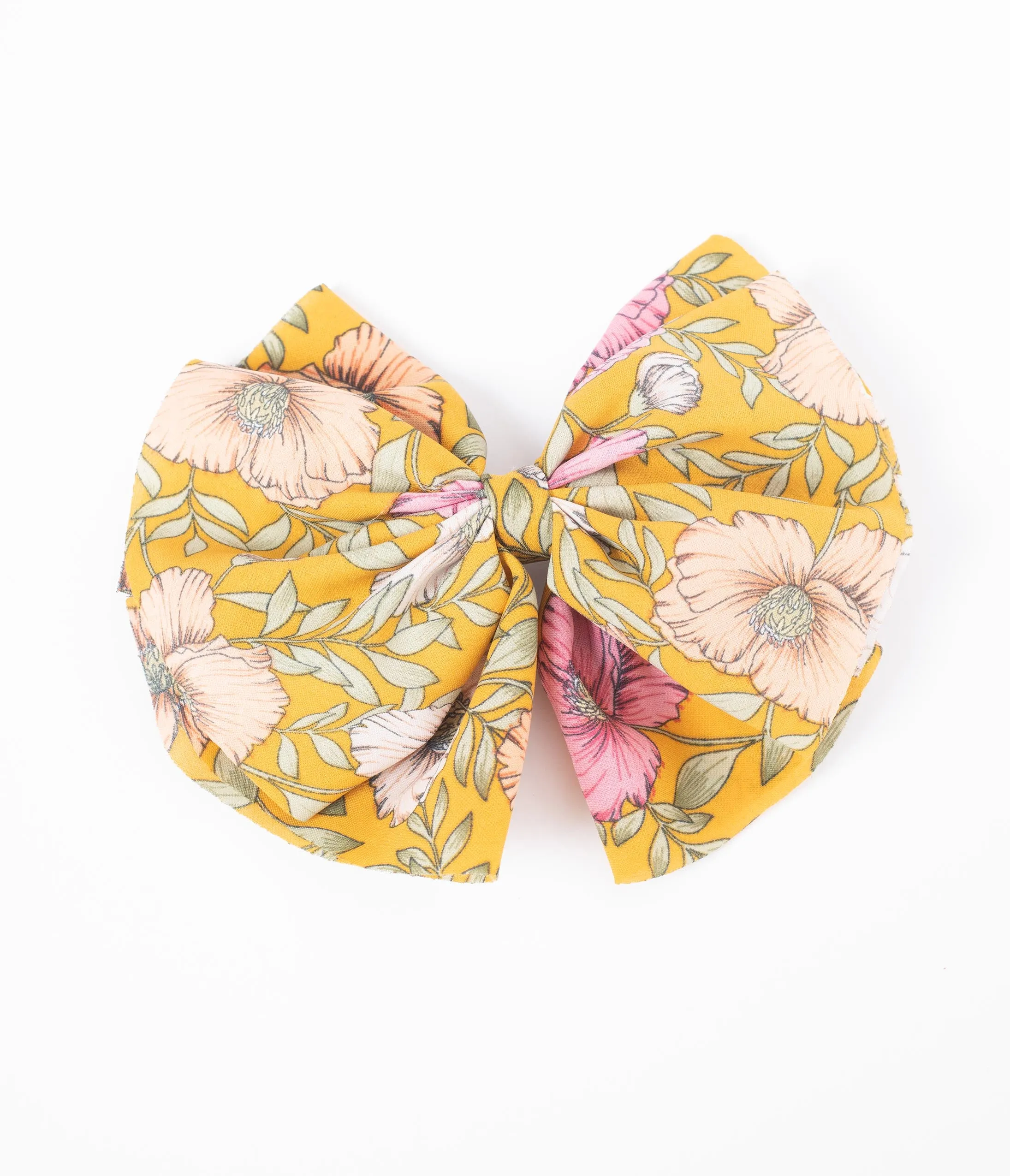 Retro Style Mustard & Pink Floral Fabric Hair Bow