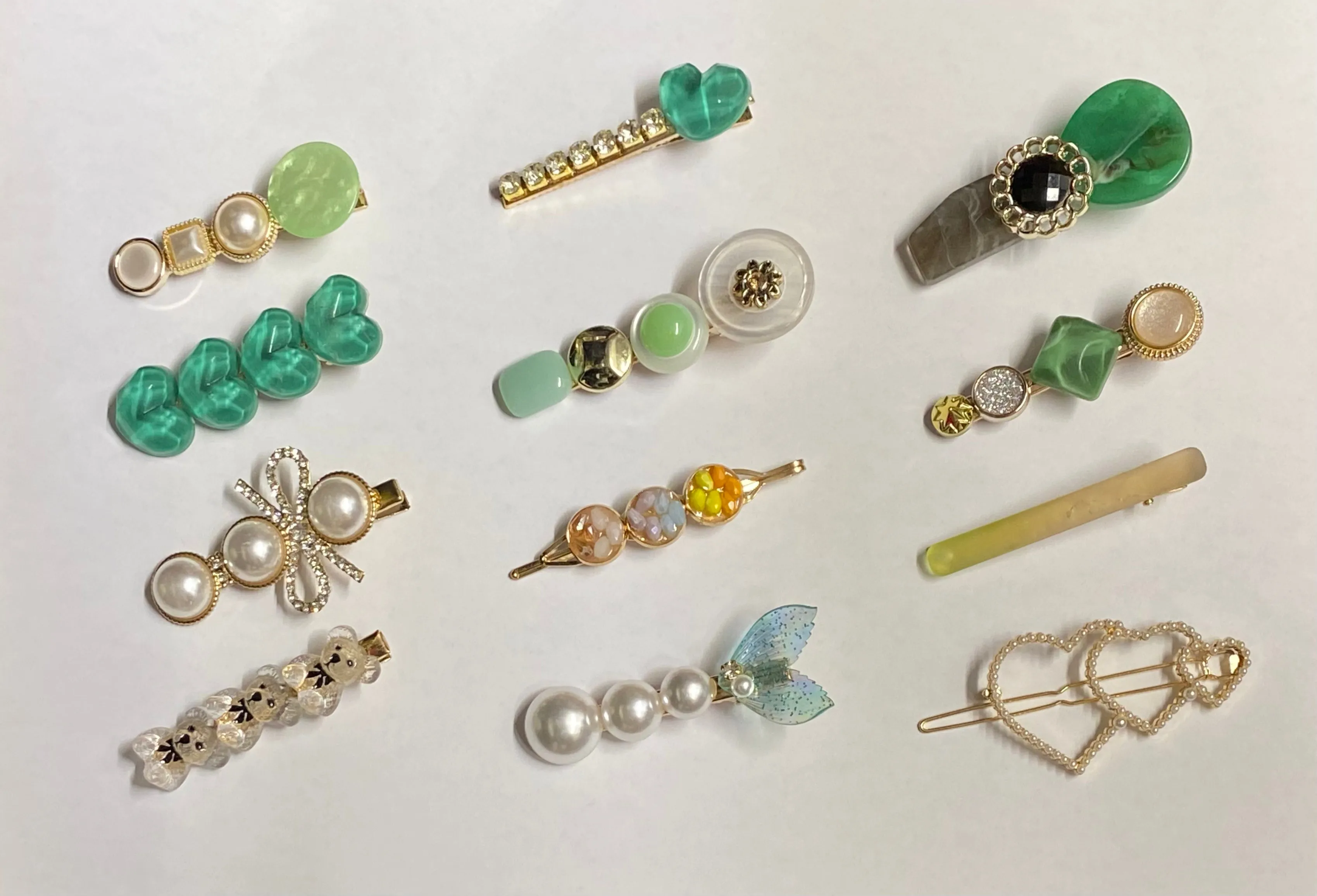 Selection of Hair Clips - Green