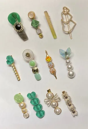 Selection of Hair Clips - Green