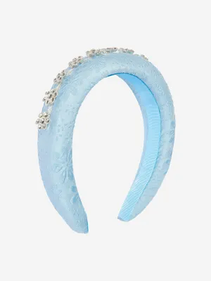 Self Portrait Girls Cotton Diamante Headband in Blue