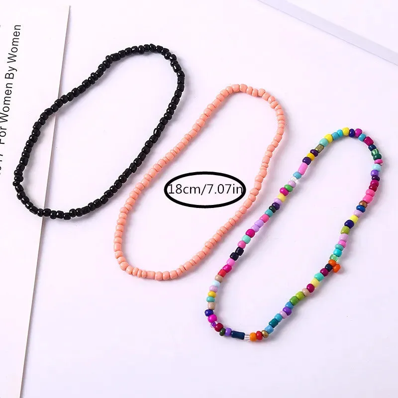 Set of Twelve Boho Colourful Rice Bead Anklets