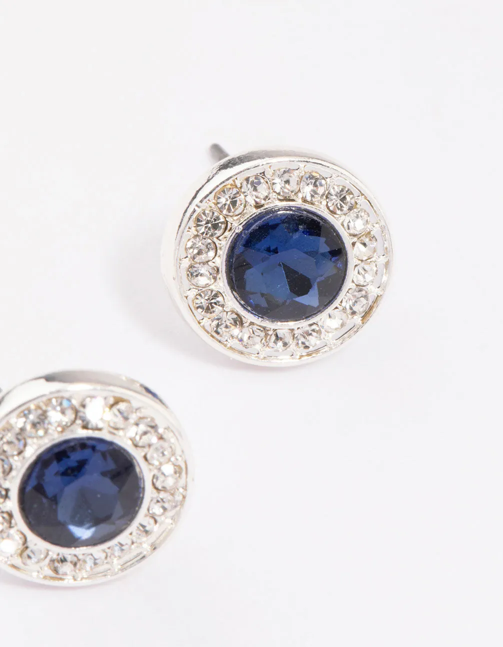 Silver Halo Sapphire Diamante Stud Earrings