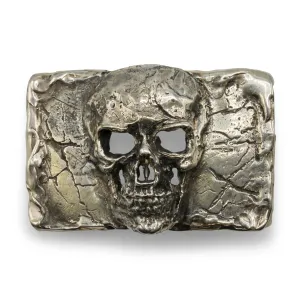 Silver Plated Hand Patinated Single Skull Buckle 40mm