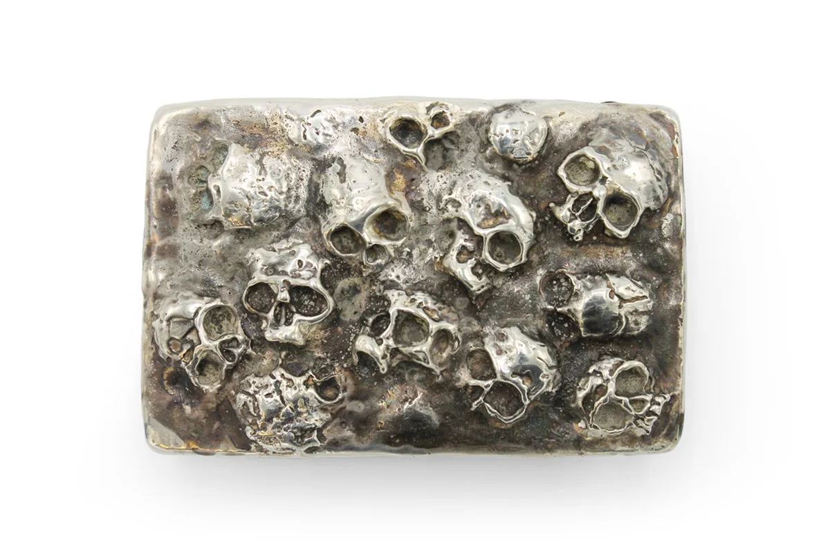 Silver Plated Hand Patinated Sunken Skull Buckle 40mm