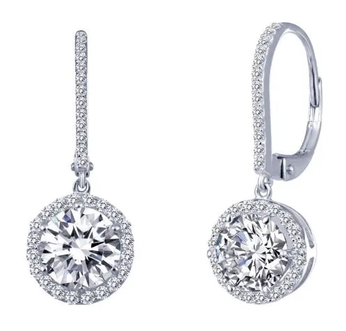 Simulated Diamond Halo Drop Earrings