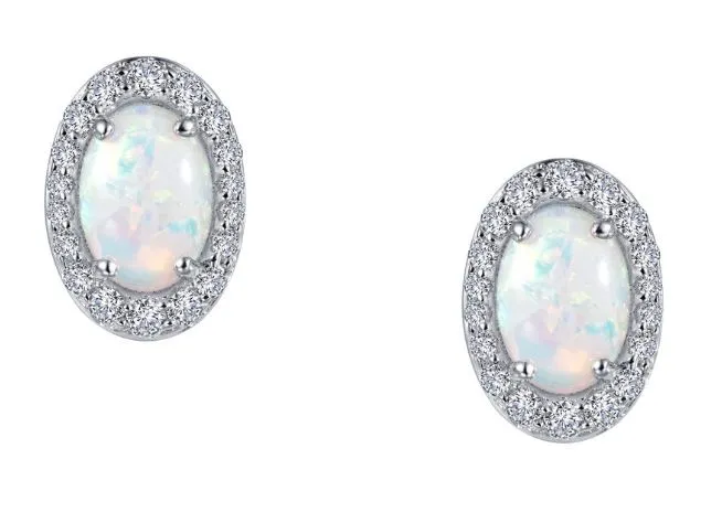 Simulated Opal Oval Halo Earrings E0323OPP