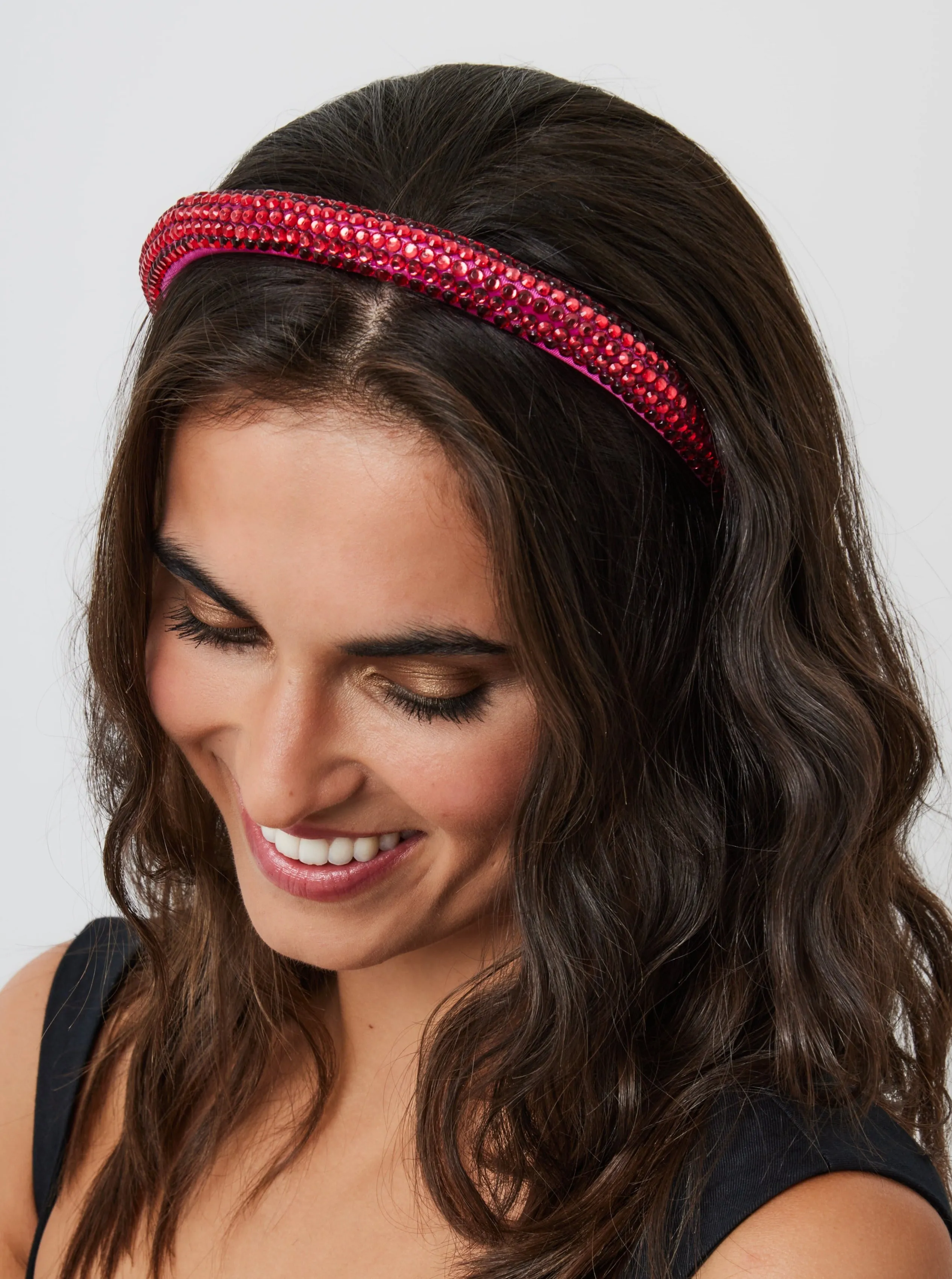 Skinny Rhinestone Headband in Pink