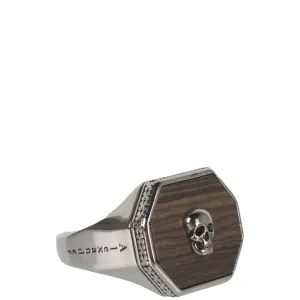 Skull Signet Ring, Silver/Brown