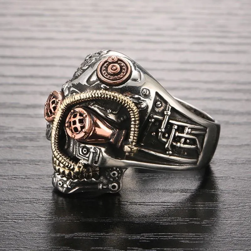 Steampunk Skull Sterling Silver Ring