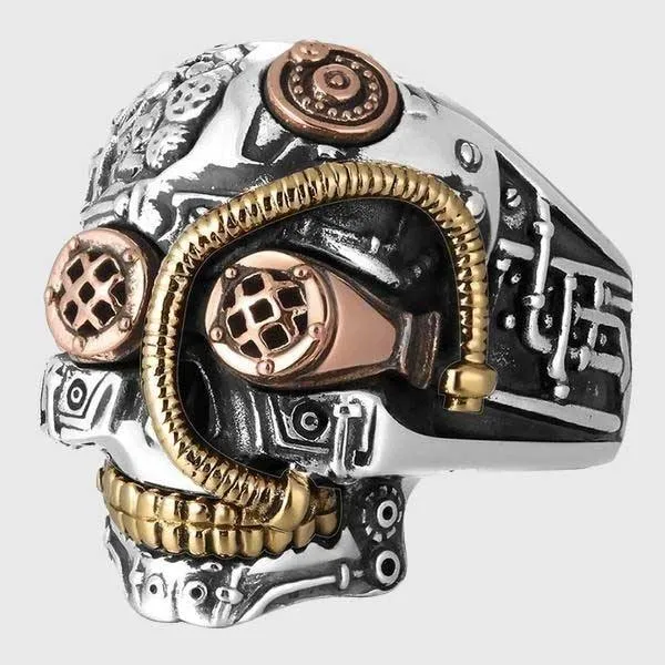 Steampunk Skull Sterling Silver Ring