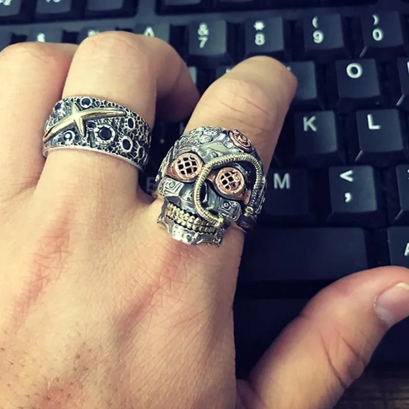 Steampunk Skull Sterling Silver Ring