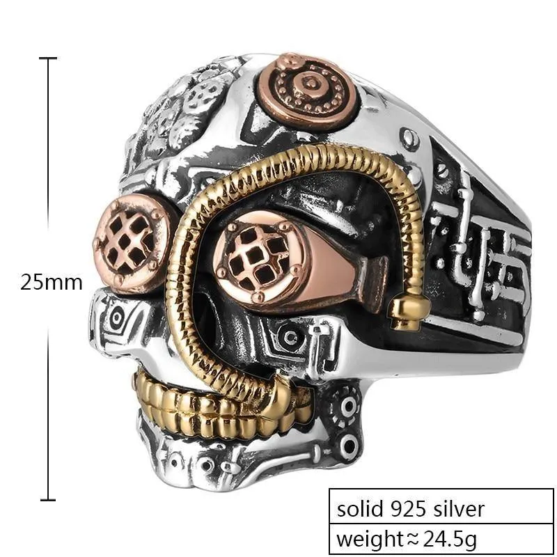 Steampunk Skull Sterling Silver Ring