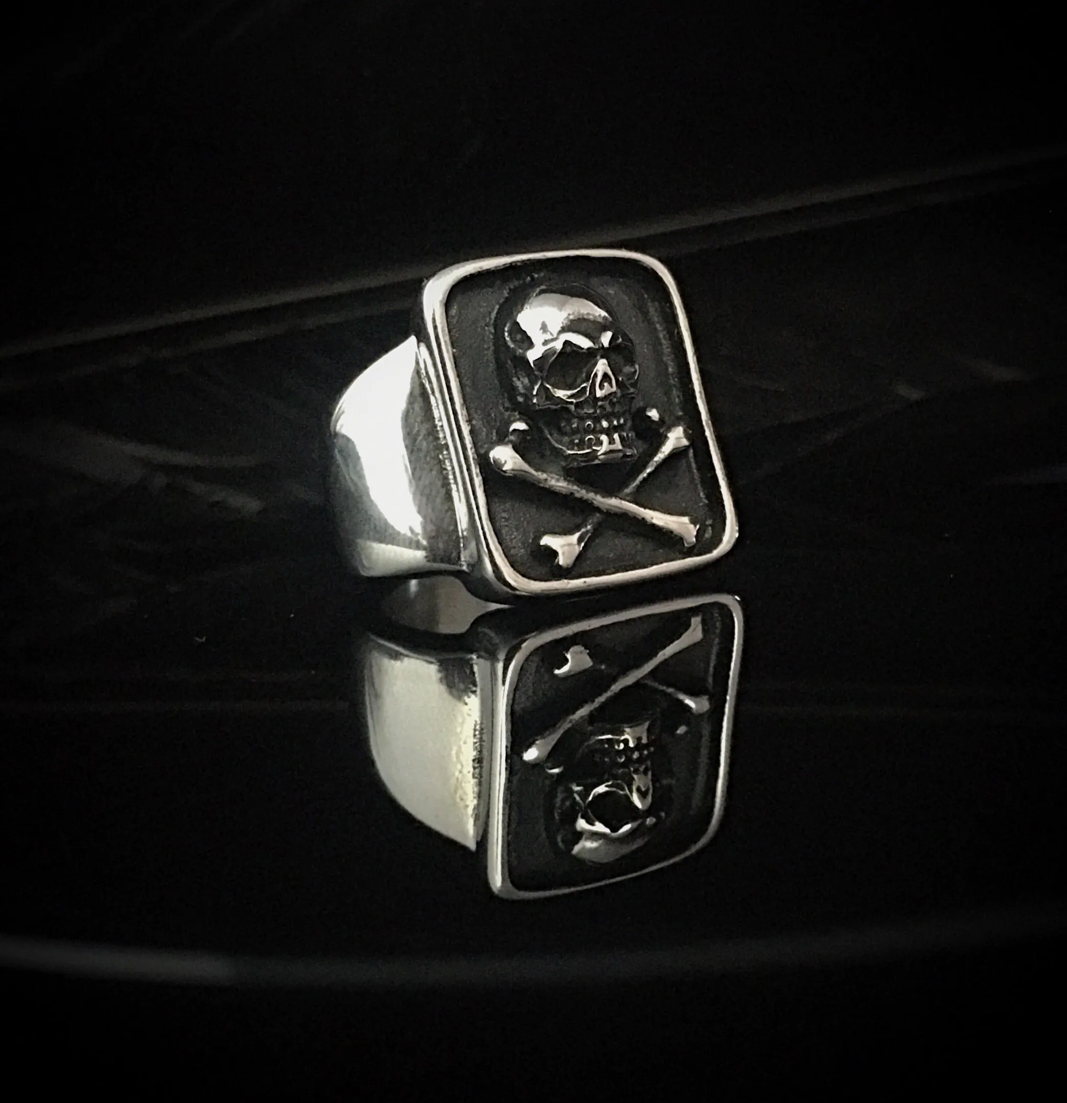 Steel Jolly Roger Ring