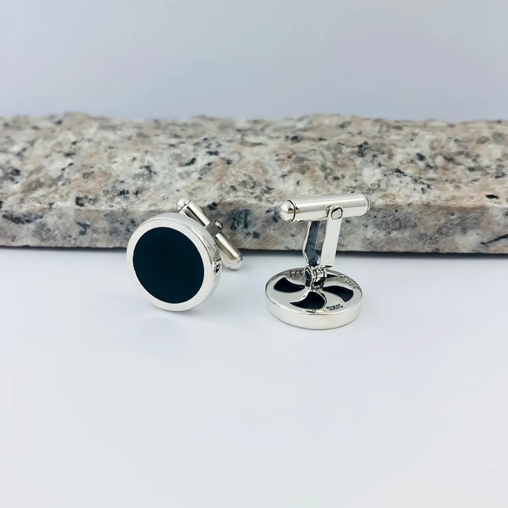 Sterling Silver Black Onyx Round Cufflinks