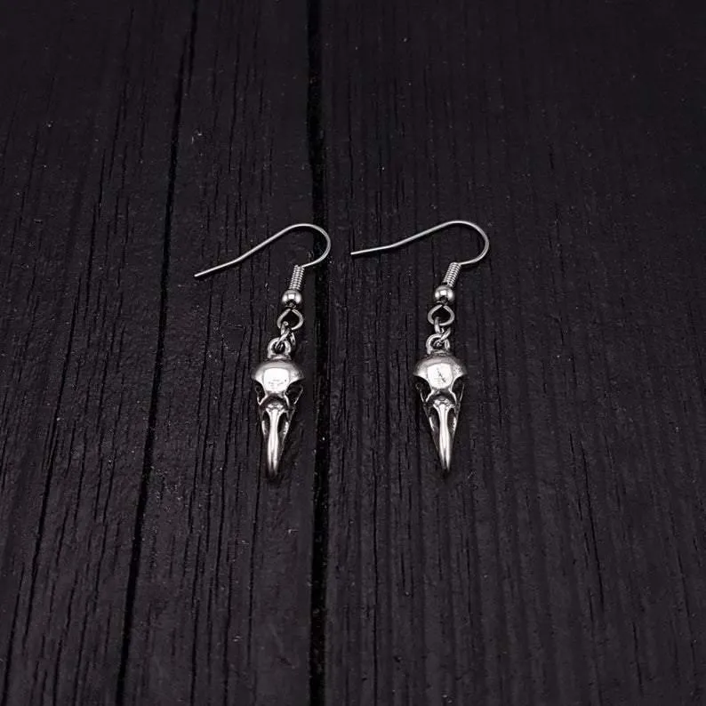 Sterling Silver Raven Skull Earrings 925 Sterling Silver