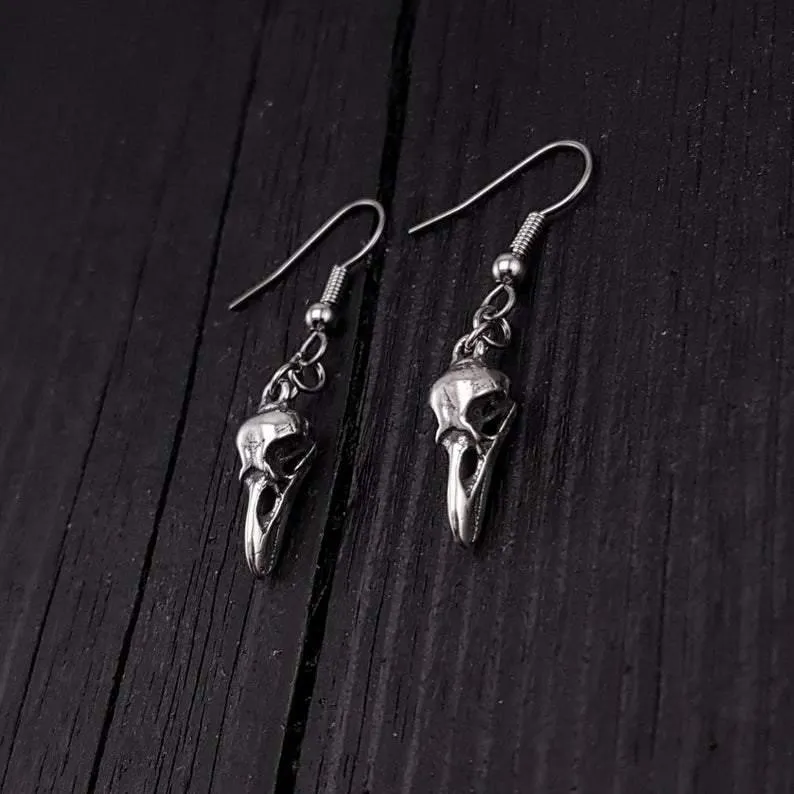 Sterling Silver Raven Skull Earrings 925 Sterling Silver