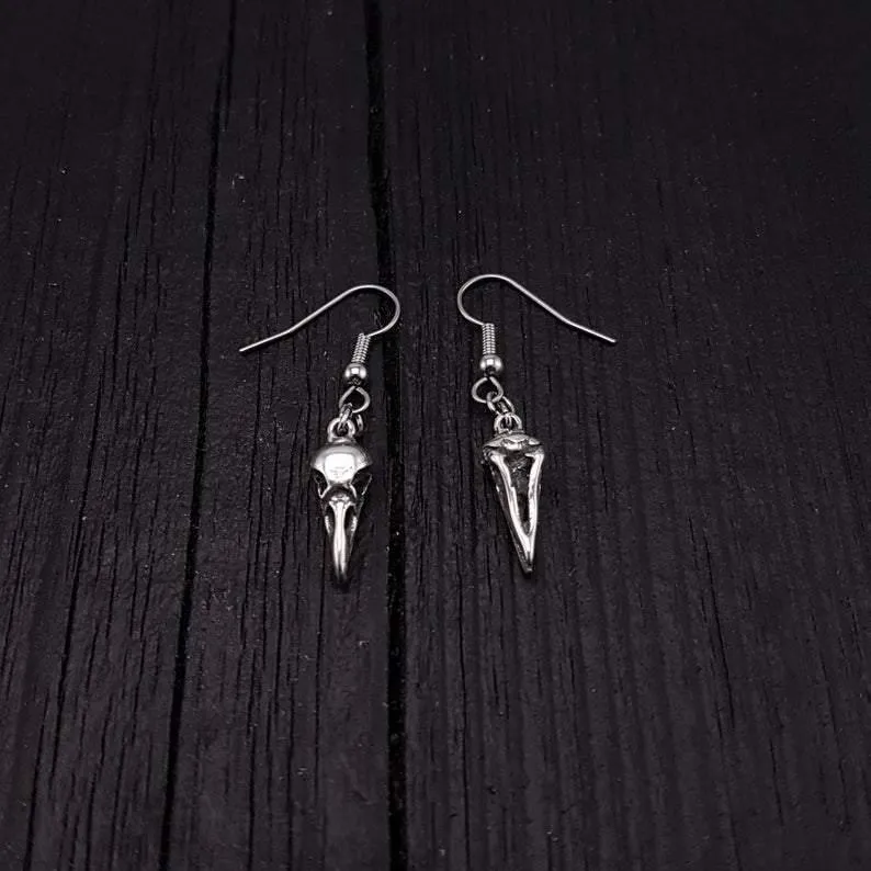 Sterling Silver Raven Skull Earrings 925 Sterling Silver