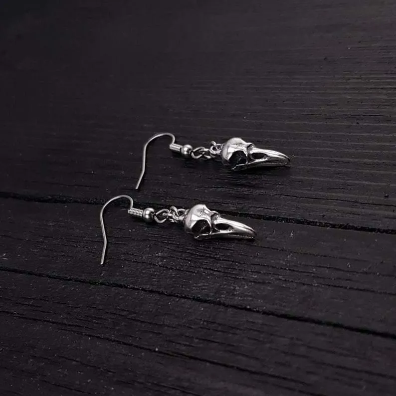 Sterling Silver Raven Skull Earrings 925 Sterling Silver